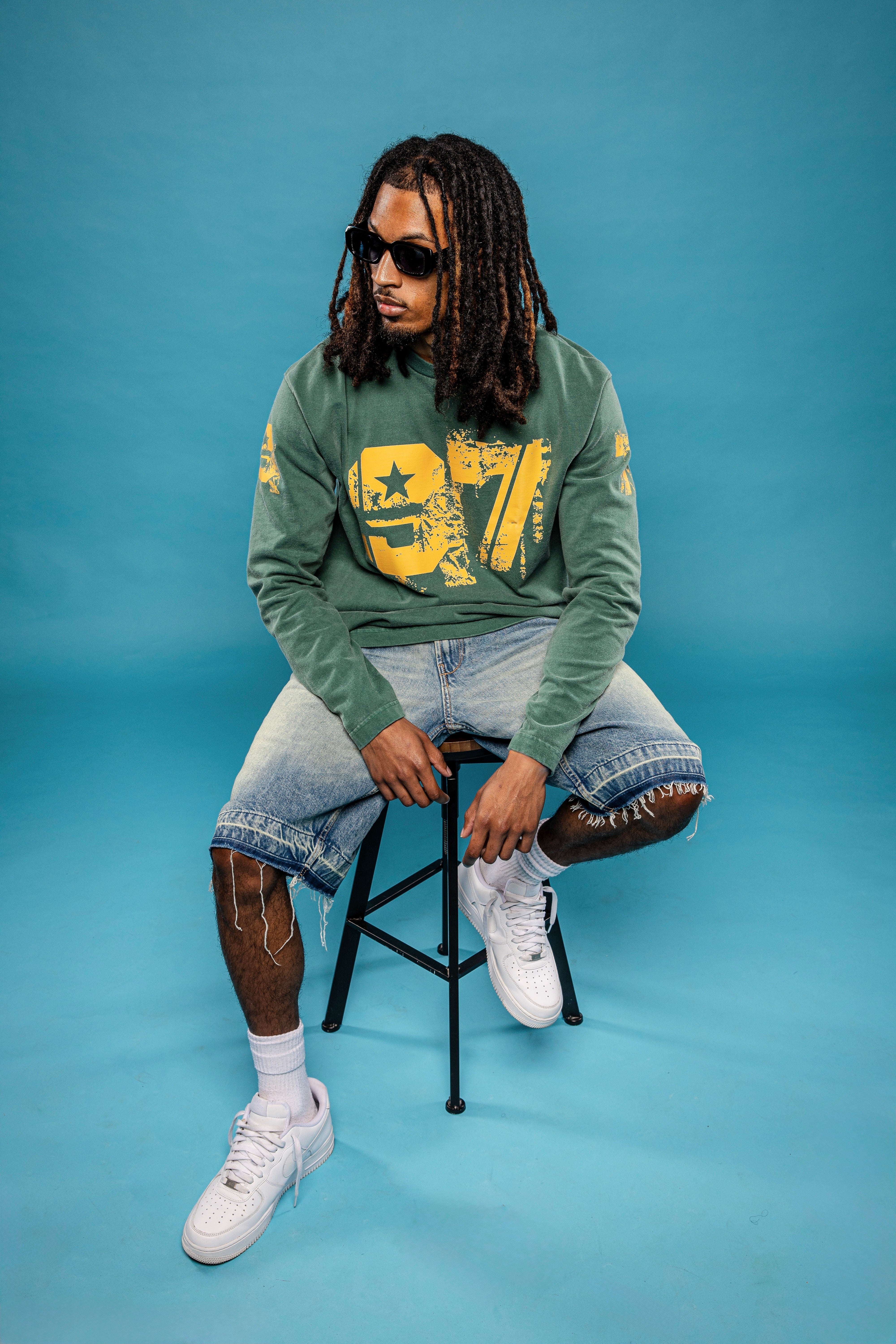 Players Only Distressed 97 L/S Washed Forrest Green T-Shirt